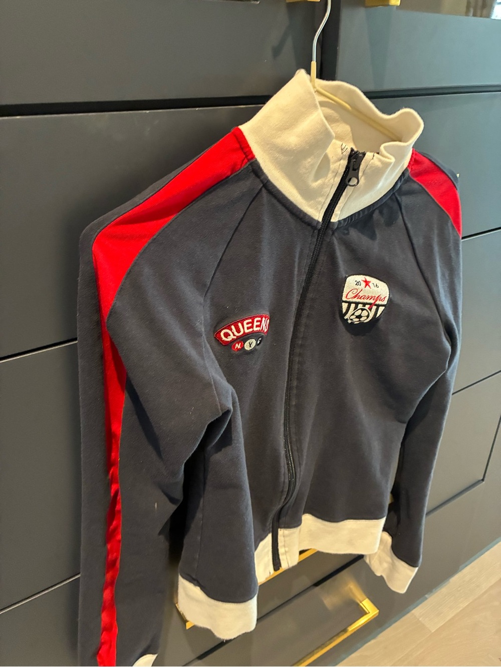 Ardene Navy Jacket with Red Panels and Cream Trim
